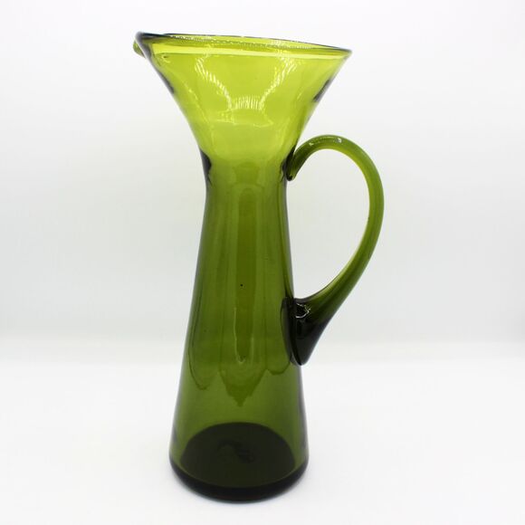 Vintage Hand Blown MCM Olive Green Bischoff Hourglass Cocktail Pitcher 12" Tall - Picture 4 of 6